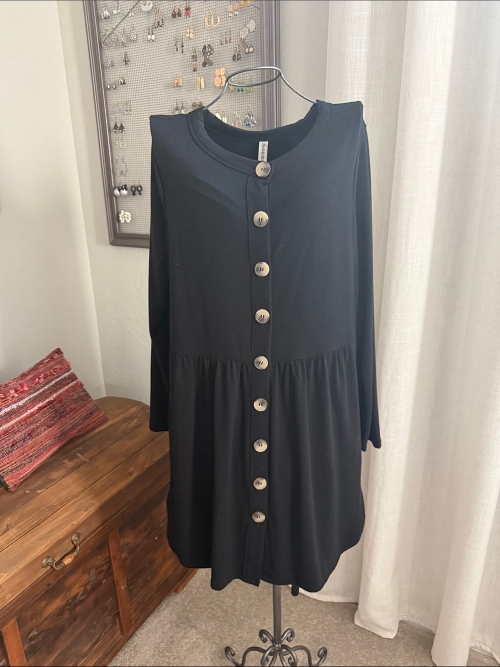 Zenana Outfitters Black Button-Front Mini Dress